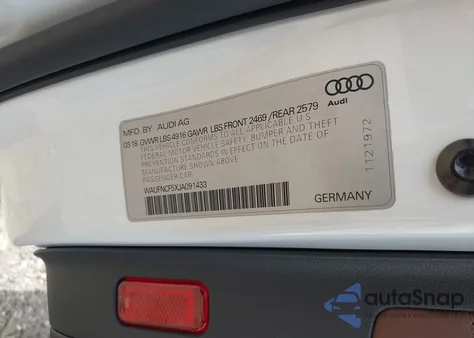 2018 Audi A5 2.0T Premium из США, поврежденный, VIN WAUFNCF5XJA091433